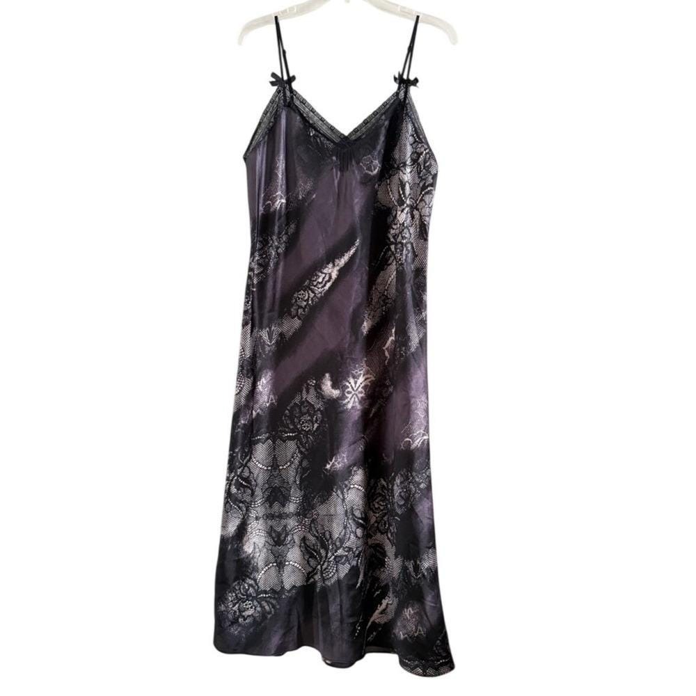 Vintage Oscar de la Renta Pink Label Lace-Trim Slip Dress XL black Nightgown